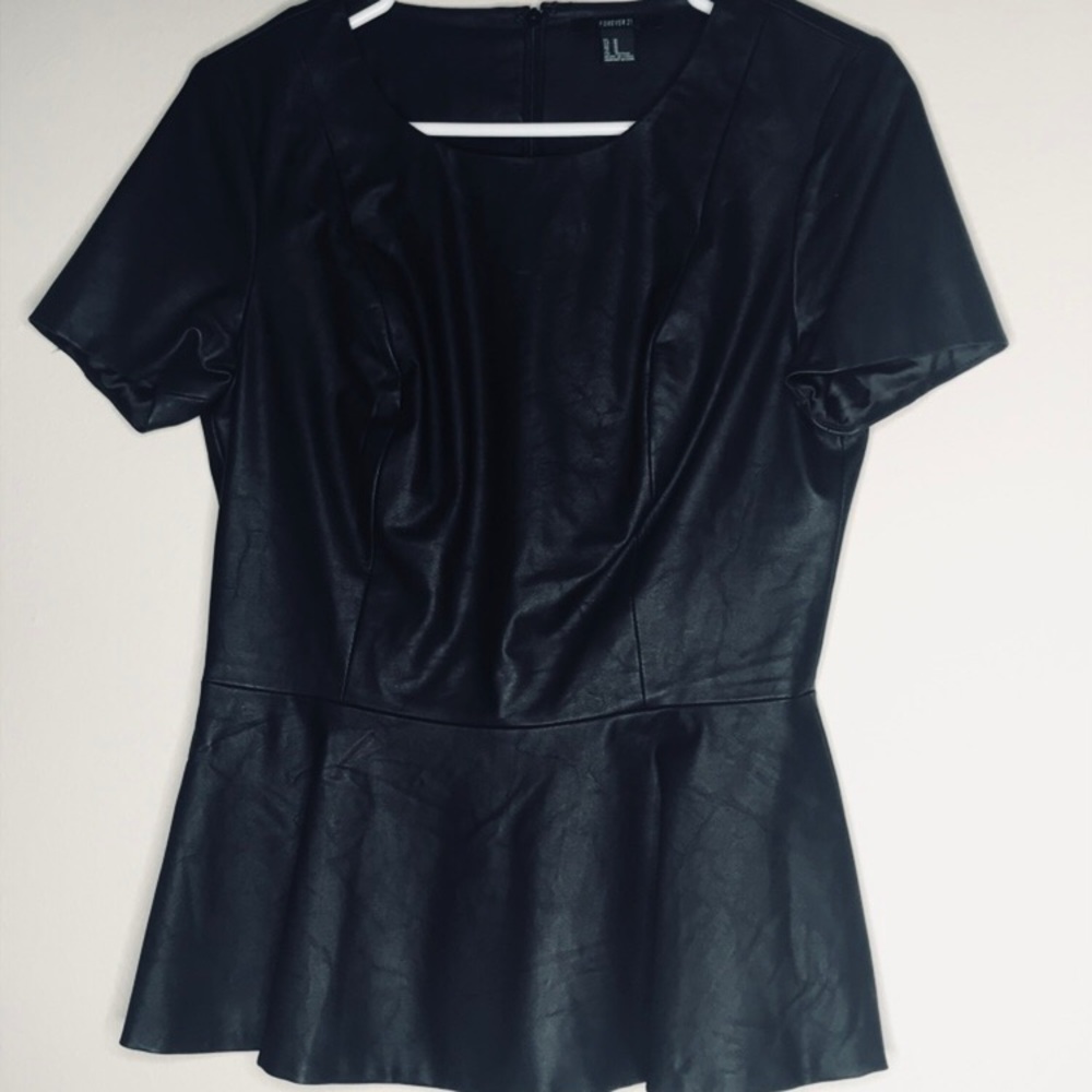 Forever 21 Black leather peplum top